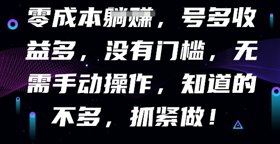 零成本全自动,号多收益多,没有门槛,无需手动-网创联盟