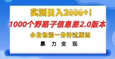 2025抖音1000个野路子信息差最新玩法，一分钟过原创，暴力变现月入几k-网创联盟