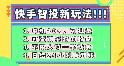 快手智投新玩法,单机日入40+,可批量,可查询实时收益,零门槛【揭秘】-网创联盟