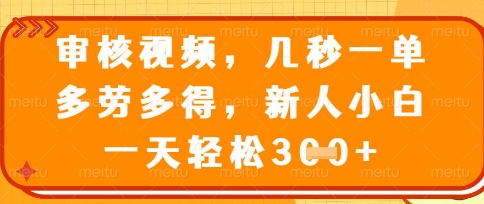 最新审核视频，几秒一单，多劳多得，新人小白一天轻松3张【揭秘】-网创联盟