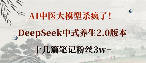 AI中医大模型杀疯了！DeepSeek中式养生2.0版本，十几篇笔记粉丝3w+-网创联盟