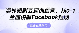 海外短剧变现训练营，从0-1全面讲解Facebook短剧-网创联盟