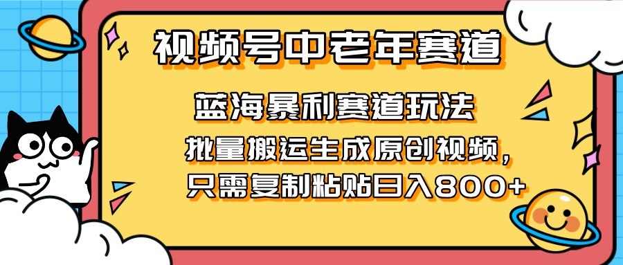 （14314期）2025视频号中老年短视频蓝海暴利风口！复制粘贴搬运视频单日赚800+，无...-网创联盟